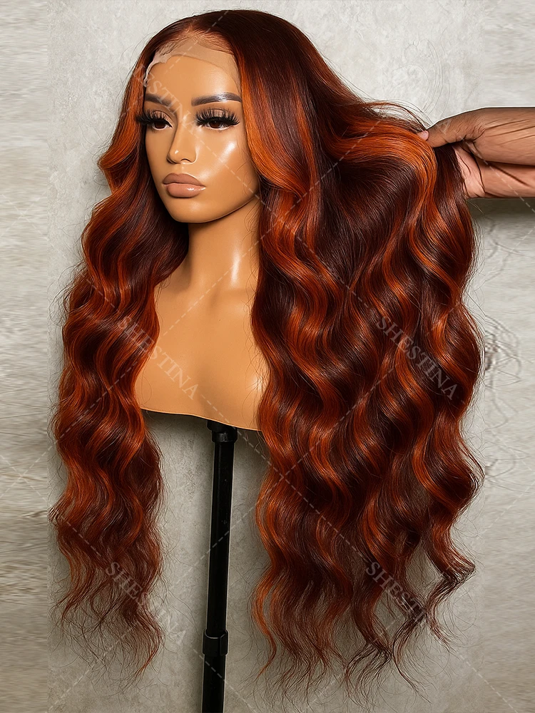 

#4/350 Ginger Highlight Lace Front Wigs Human Hair Body Wave 5x5 Lace Front Wigs Human Hair Balayage Ombre Glueless Wigs Pre Cut