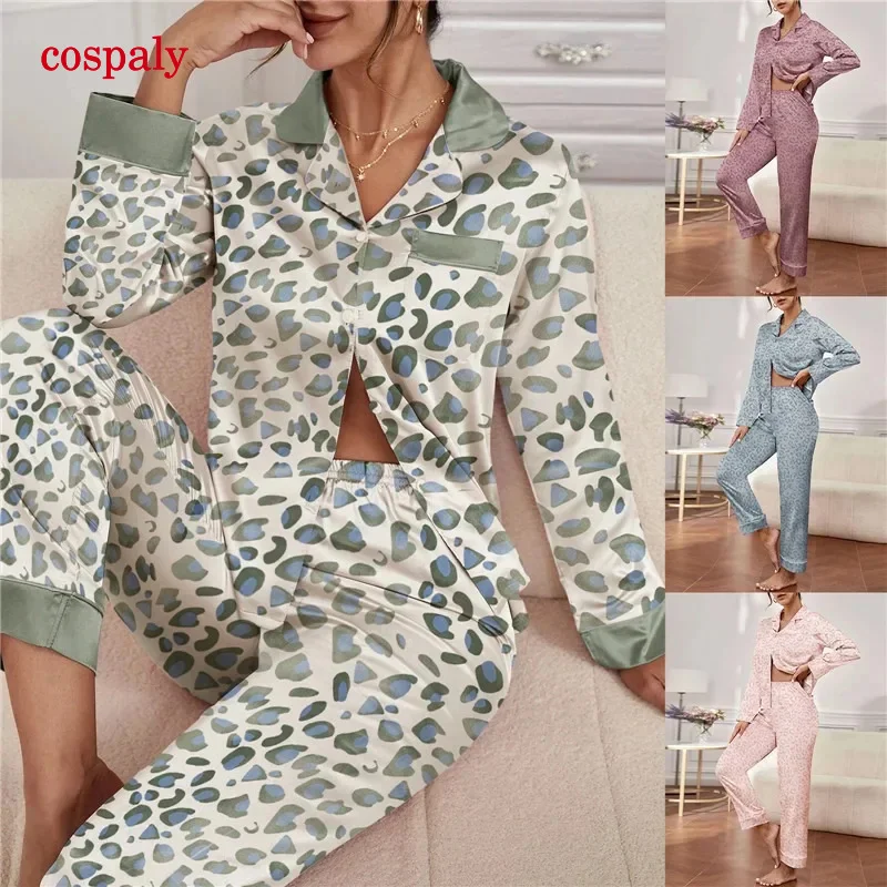 Silk Pajamas Set Women'S Summer Long Sleeve Trousers Two-Piece Set Home Clothes Ladies Thin Casual Homewear Suit Sexy Sleepwear