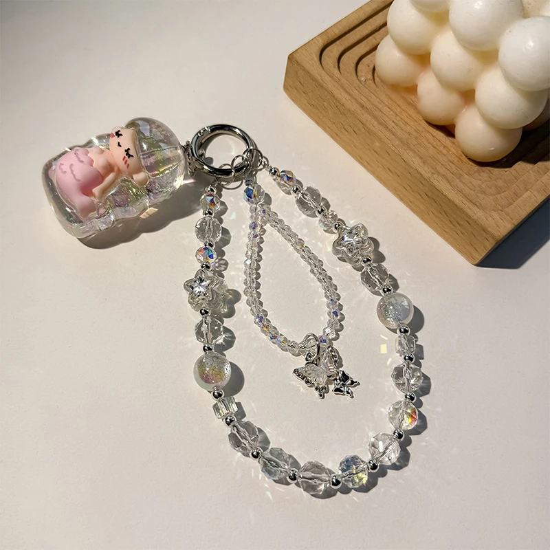 Exquisite Butterfly Crystal Mobile Lanyard Strap Hand-beaded Bag Pendant Portable Anti-Lost Phone Hand Rope Ornament