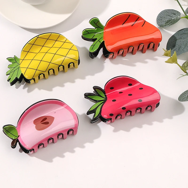 Korea Acrylic Fruits Vegetables Strawberry Watermelon Avocado Hair Clips Claws Shark Clip Hair Grab Headdress For Women Girls