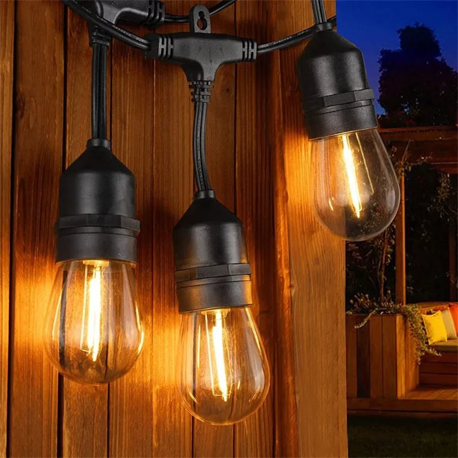 5/20/50M Outdoor S14 String Light With Plastic LED Bulb Waterproof Commercial Christmas Fairy Light Garden Hanging Garland Light