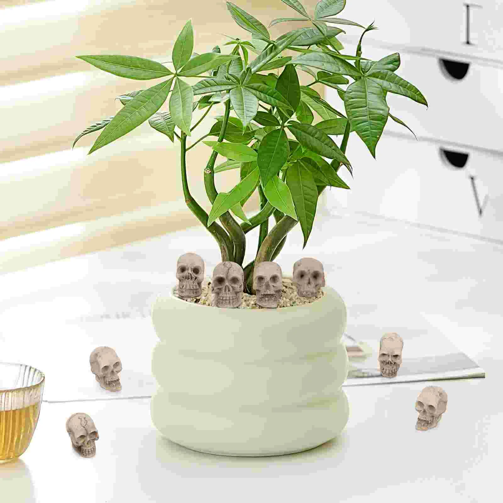 20 Pcs Flowerpot Halloween Skull Ornaments Iron Desktop Decorations Office The Mannequin Haunted House Figurine Resin Figurines