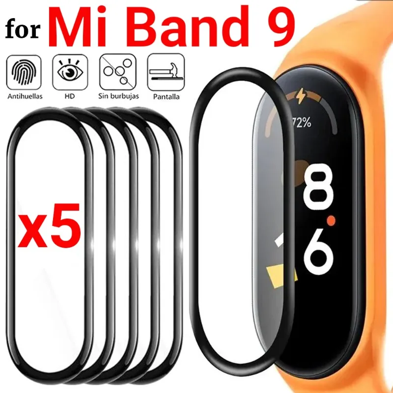 5-1Pcs Screen Protector for Xaomi Mi Band 9 Anti-scratch Full Coverage Ultra-clear Smart Watch Protective Film for Mi Band 9