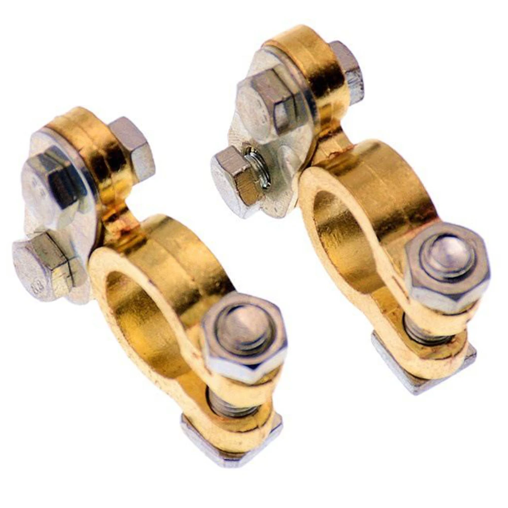 2pcs 12V Battery Terminal Screw Type Connector Brass Aluminium Clamps Gold Silver Battery Terminals Screw Type Car Accessories