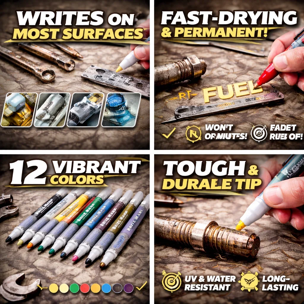 DYKEM BRITE-MARK Medium Permanent Marker Pen Industrial Quick Dry Marking Pen for Metal Plastic Rubber Glass Wood