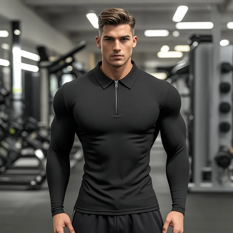 

Мужские быстросохнущие спортивные футболки для бега, поло для тренировок и тренировок, компрессионные рубашки-поло для фитнеса с длинными рукавами, спортивная одежда для спортзала