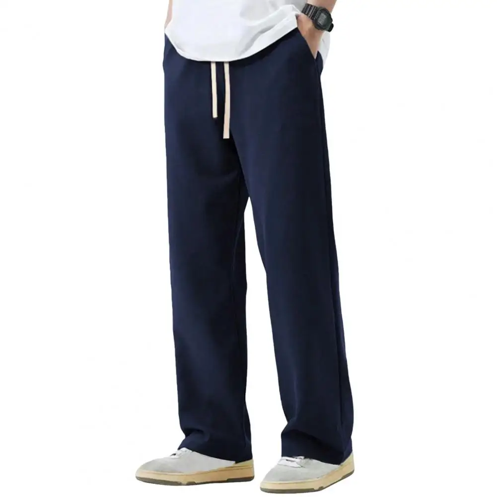 Breathable Polyester Lounge Pants Men's Baggy Sweatpants with Drawstring Waist Loose Fit Straight Leg Joggers Athletic for Gym