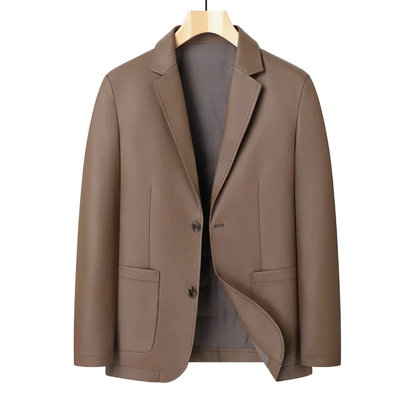 

Winter Pu Leather Down Blazer Men White Duck Down Padded Business Suit Jacket Man Warm Outerwear chaqueta sin mangas FS-241