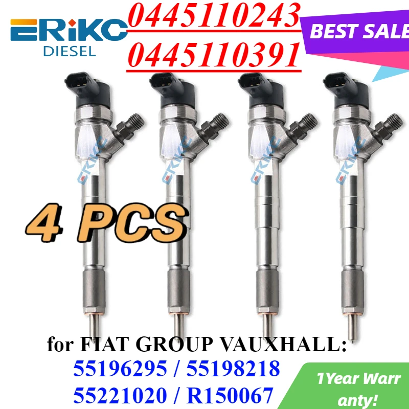 4PCS 0445110243 Auto Fuel Injector 0445110391 Engine Sprayer 0986435104 for Alfa Romeo Opel Vauxhall FIAT 55196295 55198218