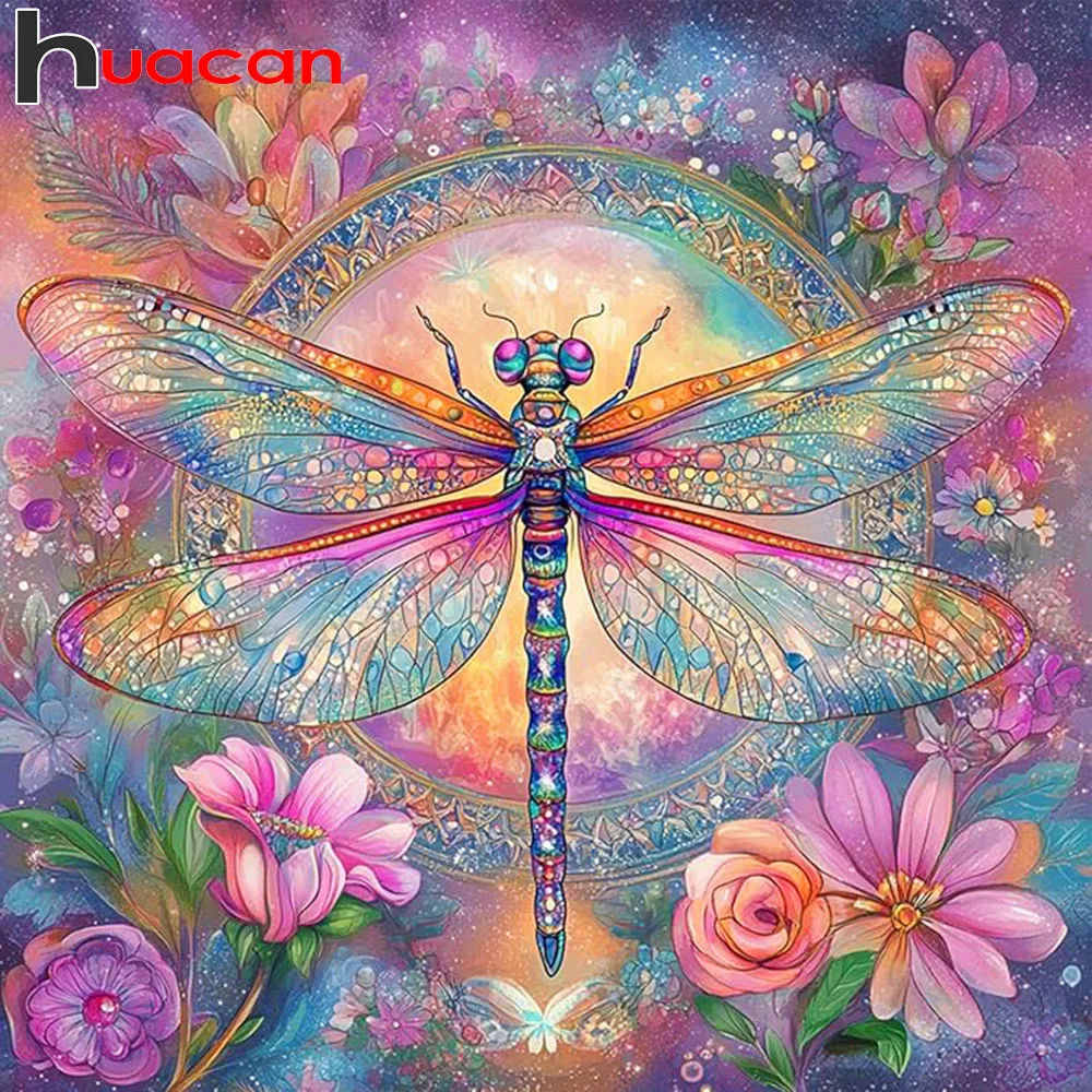 Huacan Diamantgemälde, Libelle, Blume, Diamantmosaik, Tier, komplettes Set, Heimdekoration
