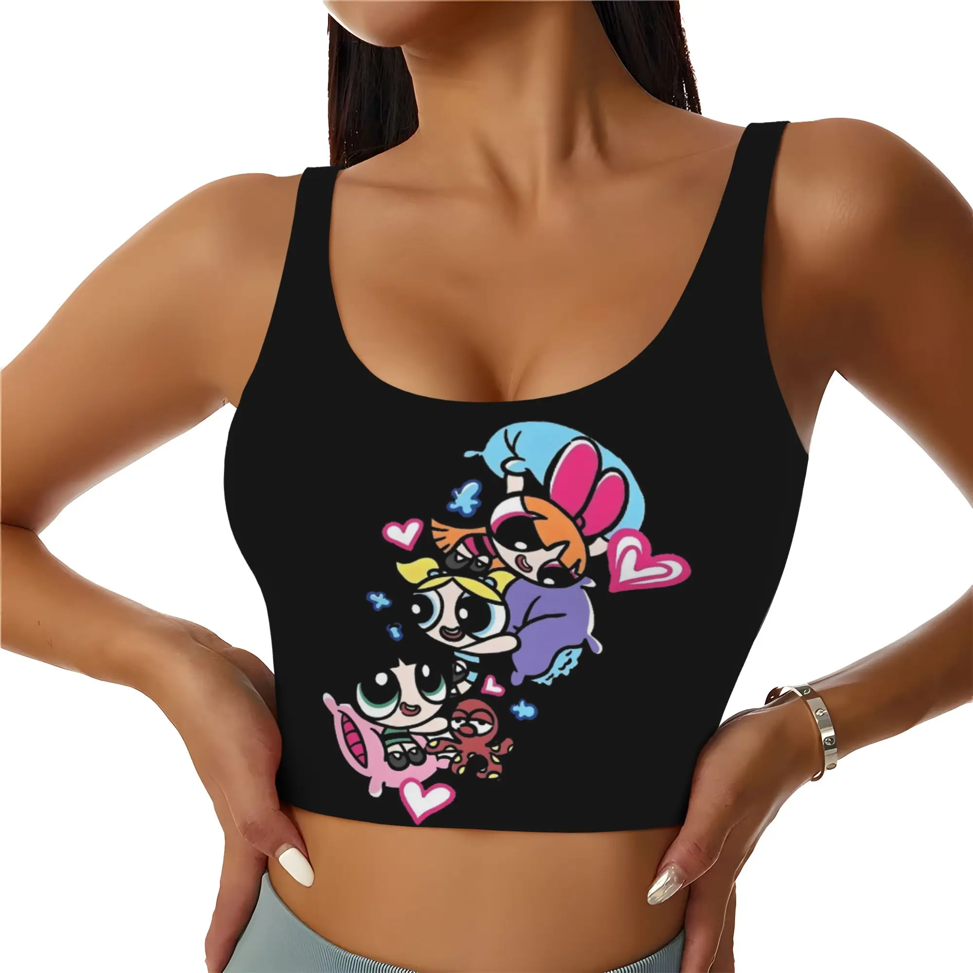Custom Poweres Anime Puffes Workout Crop Tank Tops for Women Seamless Buttercup Blossom Bunny  Yoga Running Sports Bras