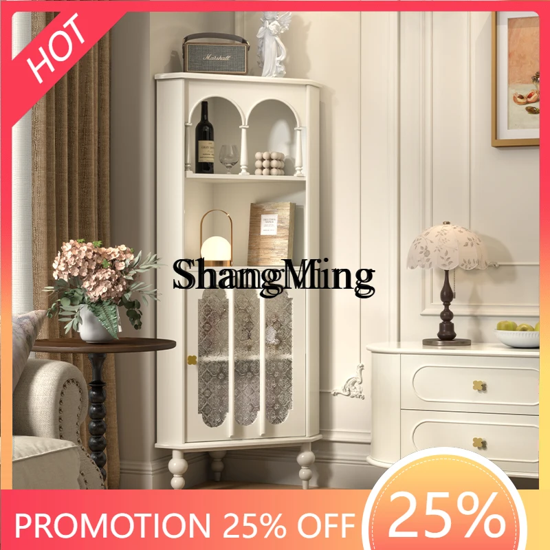 

ZYY Cream Wind Corner Cabinet Living Room Against Wall White Triangular Cabinet Small Size Dining Room Corner Storage Cabinet