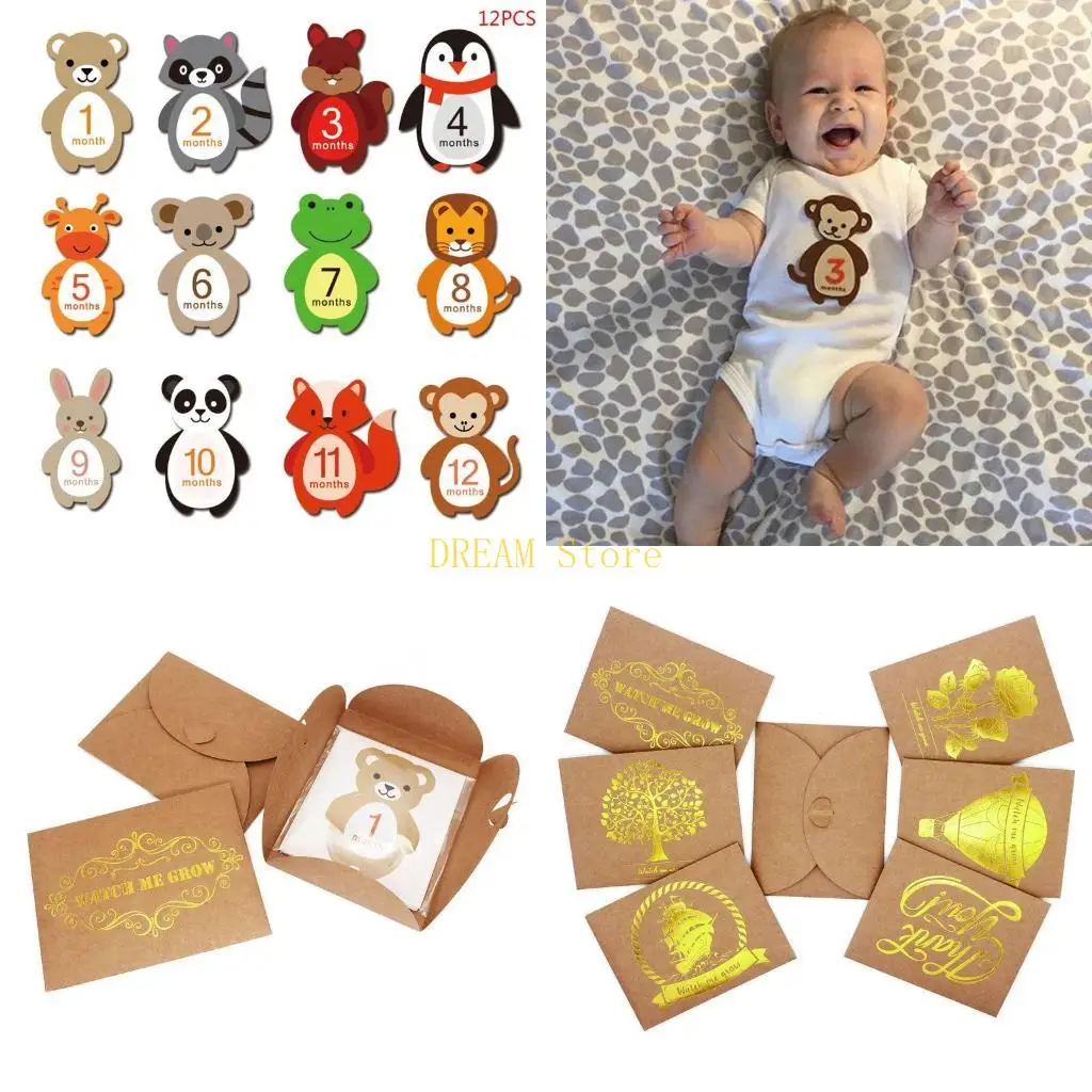 

1-12 Months Baby Monthly Milestone Sticker Baby Photography Props Photo Stickers Animal Belly Photographic Props best sale