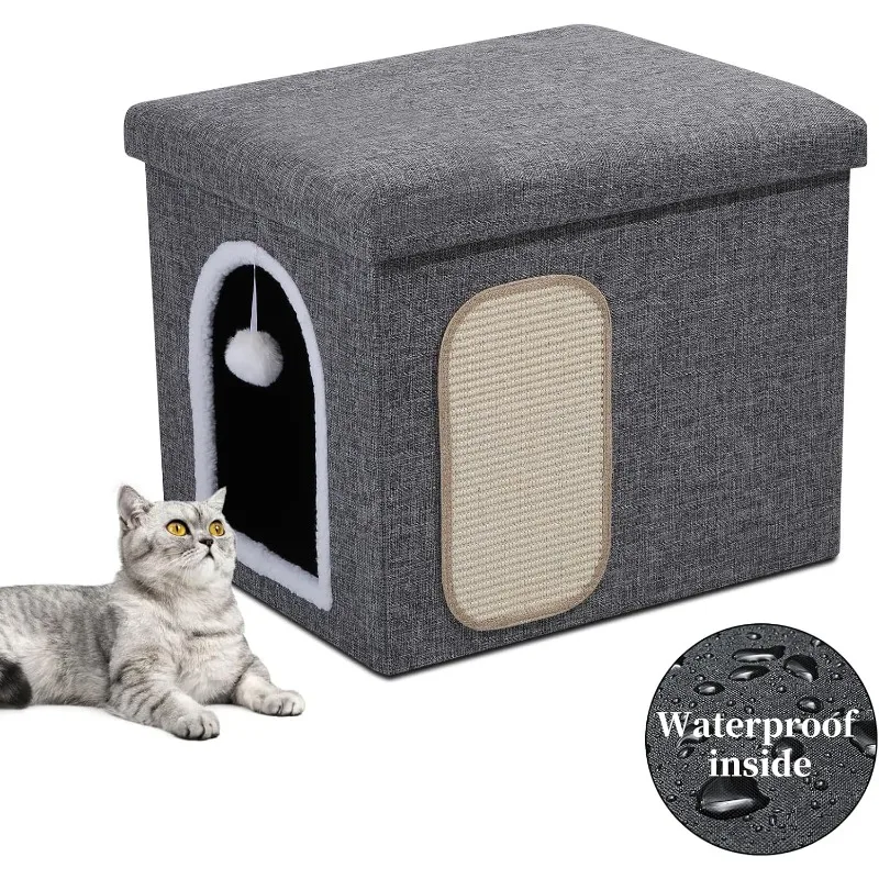 

Cat Litter Box Enclosure Furniture, Foldable Hidden Litter Box with Mesh Storage Bag, Litter Box Furniture with Waterproof Insid