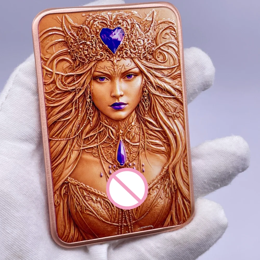 5oz Copper Bar Fantasy Norse Goddess Embossed Art Bar Colorized Metal Ingot Non-Currency Collectible Hobby Gift Coin Collector