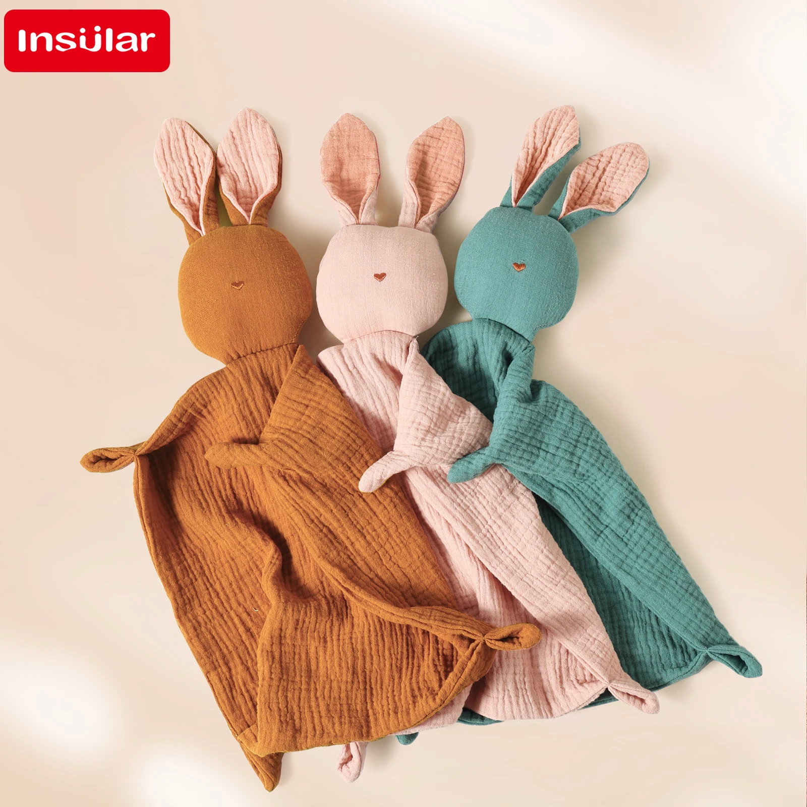 INSULAR Baby Soothing Towel 100% Muslin Cotton Infant Cartoon Handkerchief Cute Bunny Kid Sleep-help Toy Gauze Appease Doll