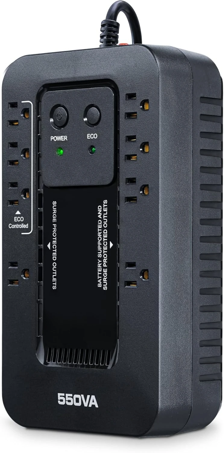 

EC550G Ecologic Battery Backup & Surge Protector UPS System, 550VA/330W,8 Outlets, ECO Mode,Compact Uninterruptible Power Supply