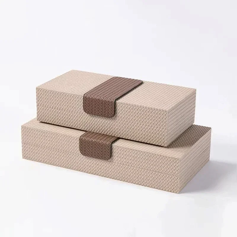 Modern minimalist Italian jewelry box storage box sample room cloakroom bedroom woven pattern leather jewelry box decoration