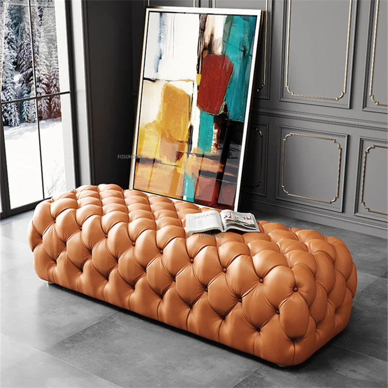 American Leather Light Luxury Ottoman Living Room Furniture for Home Shoe Changing Hallway bench Fitting Room Bedroom Pouf Stool