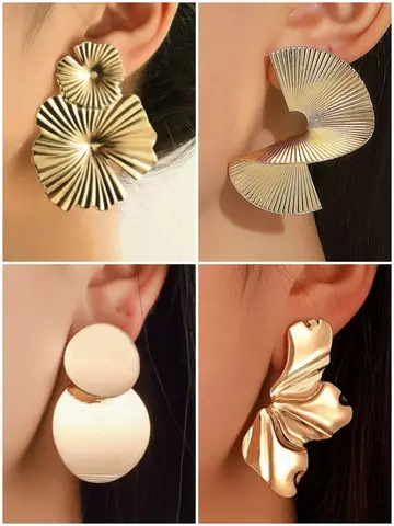 Minimalism Personality Metal Drop Earrings for Women Leaf Round Water Droplet Butterfly Twist Metal Earrings Geometry Jewelry