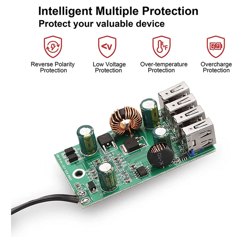 อะแดปเตอร์ไฟฟ้ากระแสตรงแบบพกพาพร้อมที่หนีบแบตเตอรี่12V/24V ถึง5V 4เครื่องชาร์จพอร์ต USB อะแดปเตอร์หลายพอร์ตสำหรับสมาร์ทโฟนและแท็บเล็ตอื่นๆ