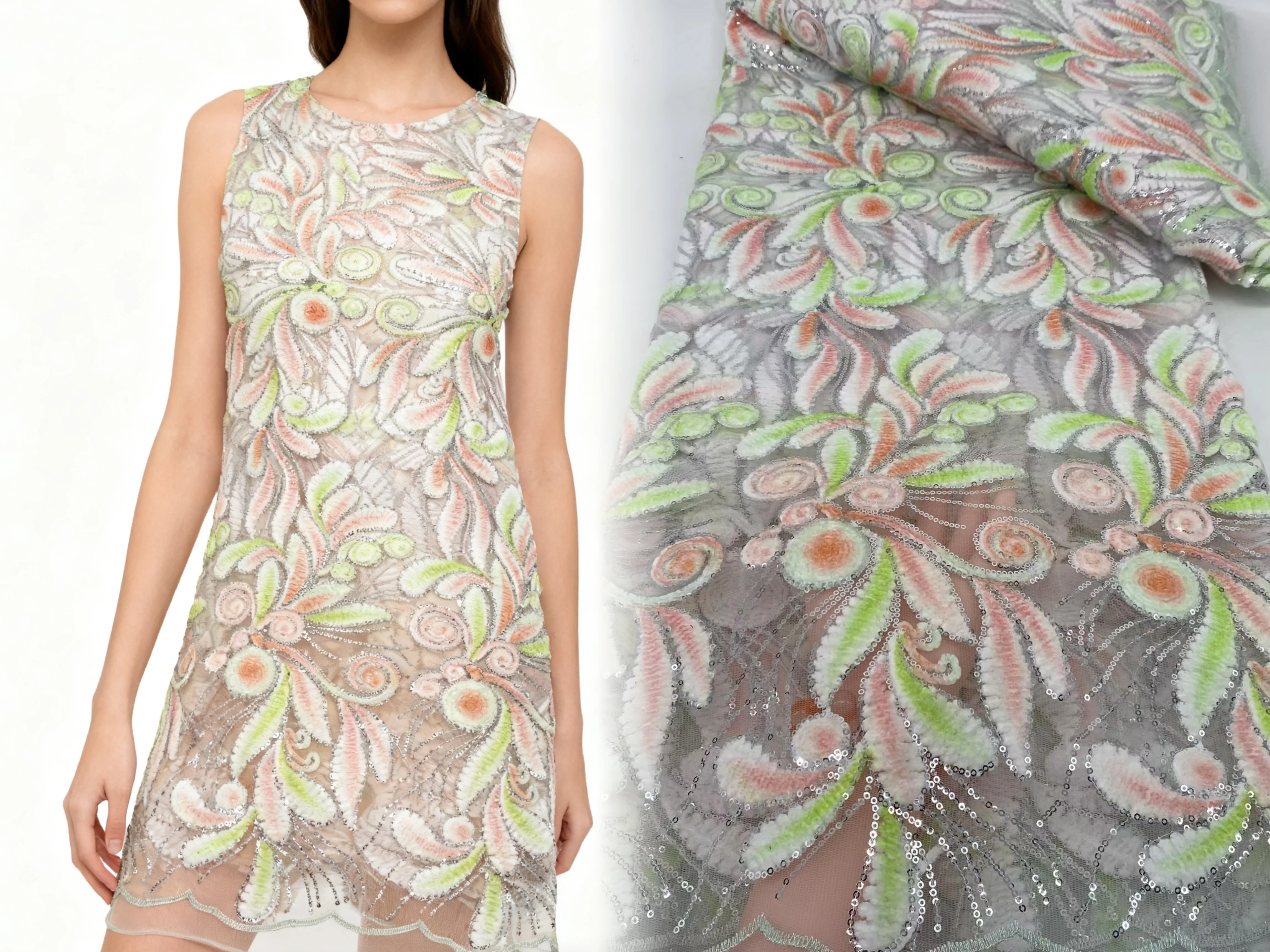 

Nigerian Sequins Lace Fabric 2025 High Quality African Lace French Tulle Sequin Embroidery Lace Fabrics For Party Dress