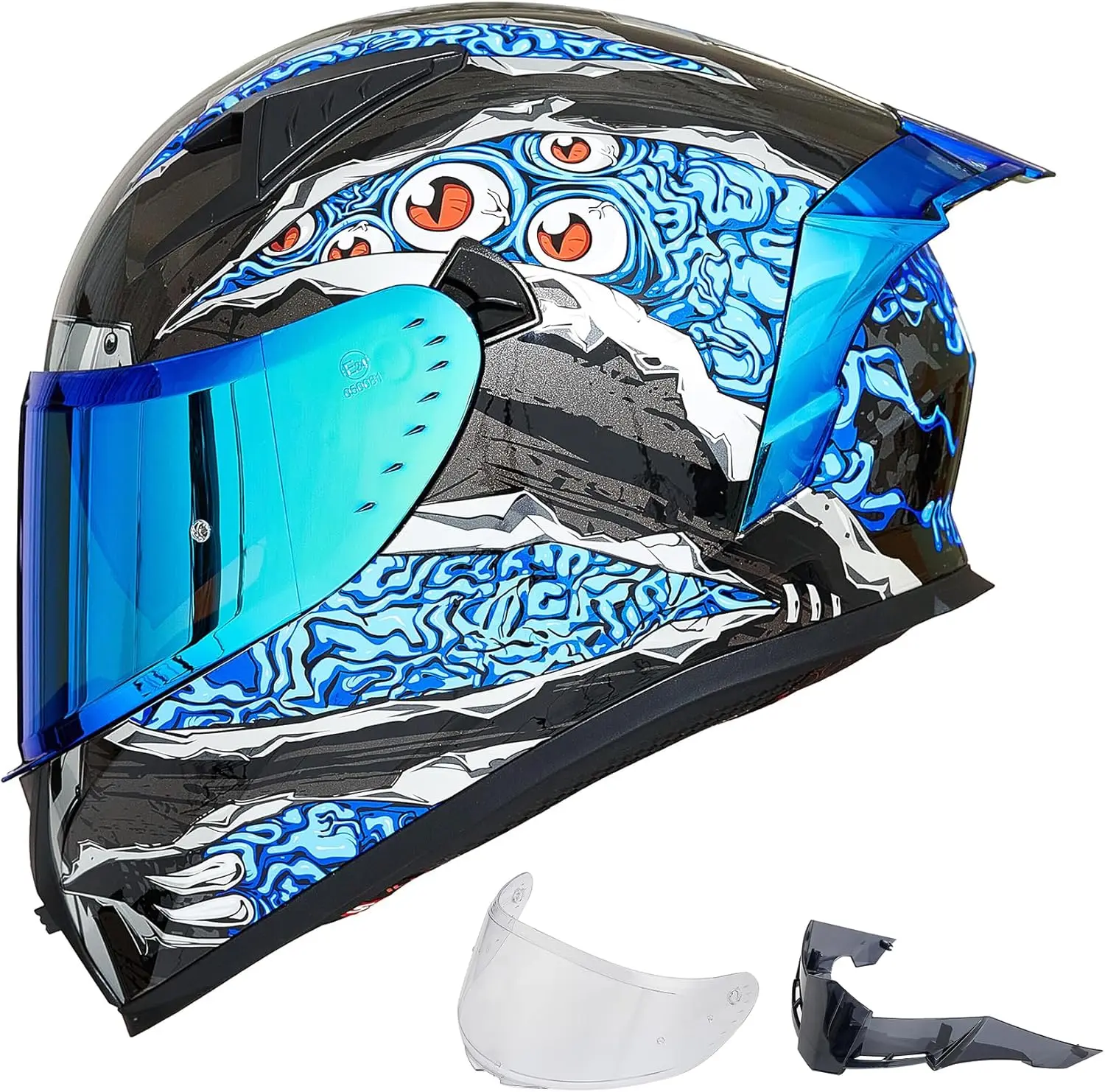

Motorcycle Helmet Full Face with Pinlock Compatible Clear&Tinted Visors and Fins Street Bike Motocross Casco DOT Model Z501(Mant