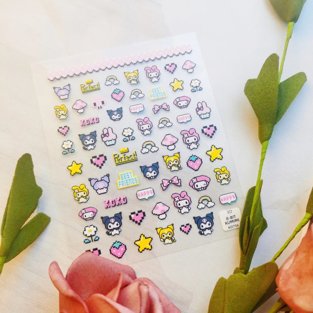 1 sheet Sanrio 5D Relief nail sticker Children cartoon Girl Kulomi sticker Waterproof decorative Nail sticker