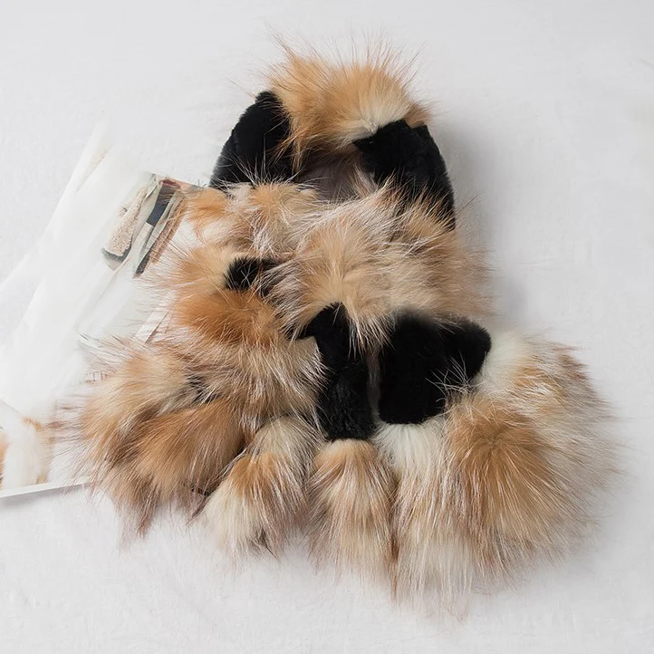 Luxury Furry Natural Fox Fur Scarf Thickened Neck Warmer Genuine Rex Rabbit Fur Scarves