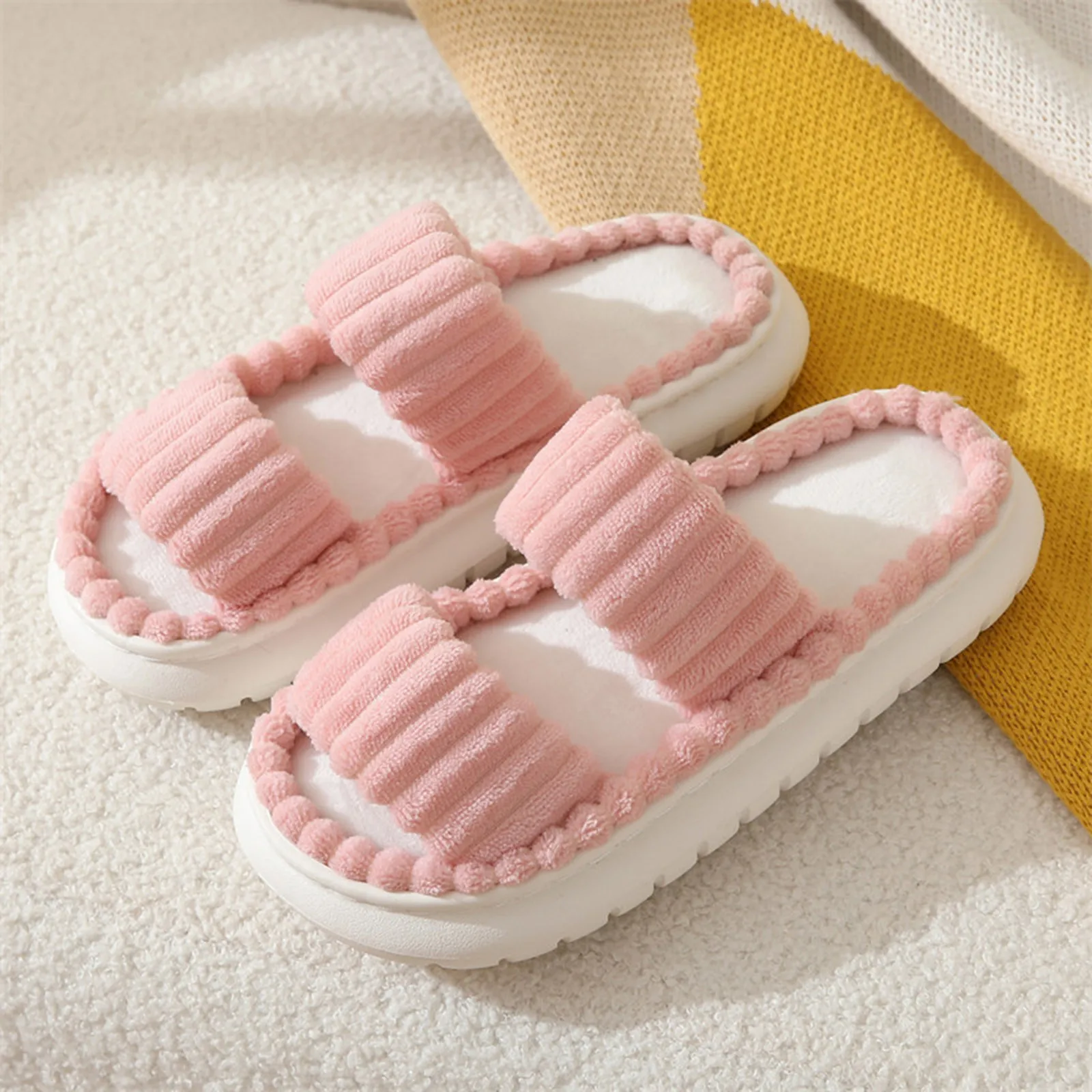 Women\'s Corduroy Slippers Living Room Shoes Cute Memory Foam Bedroom Slippers Home Female Slippers 2024 New Anti Slip Slippers