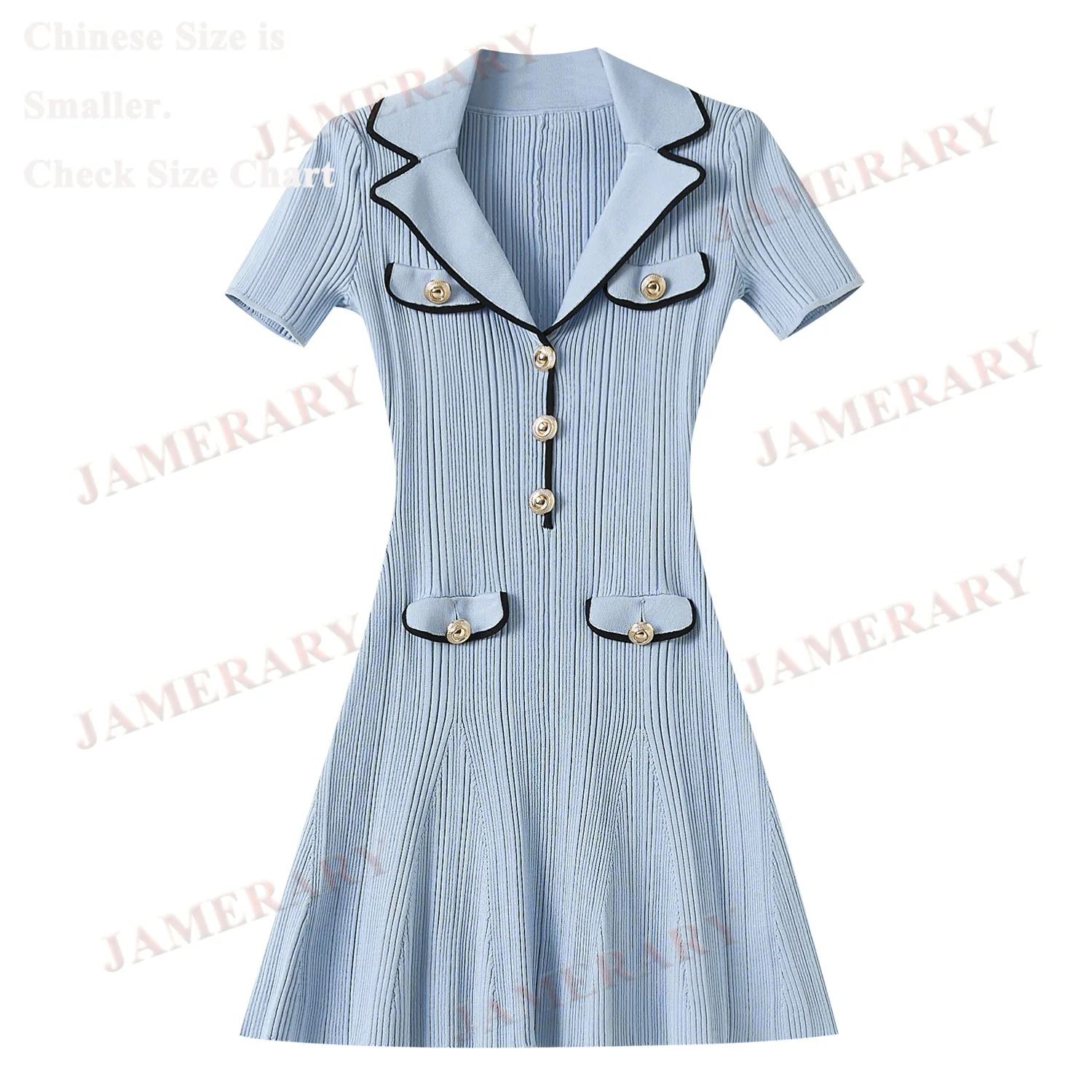 エレガントな夏の半袖ニットドレス女性秋黒、白シングルブレストシースレトロプリーツニットセータードレス