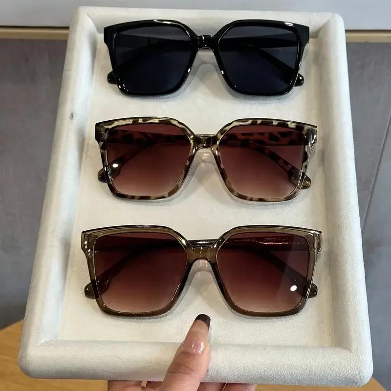 Lunettes de soleil rétro pour femmes, 3 pièces, monture rectangulaire surdimensionnée, combinaison, Protection Uv, pour l'extérieur