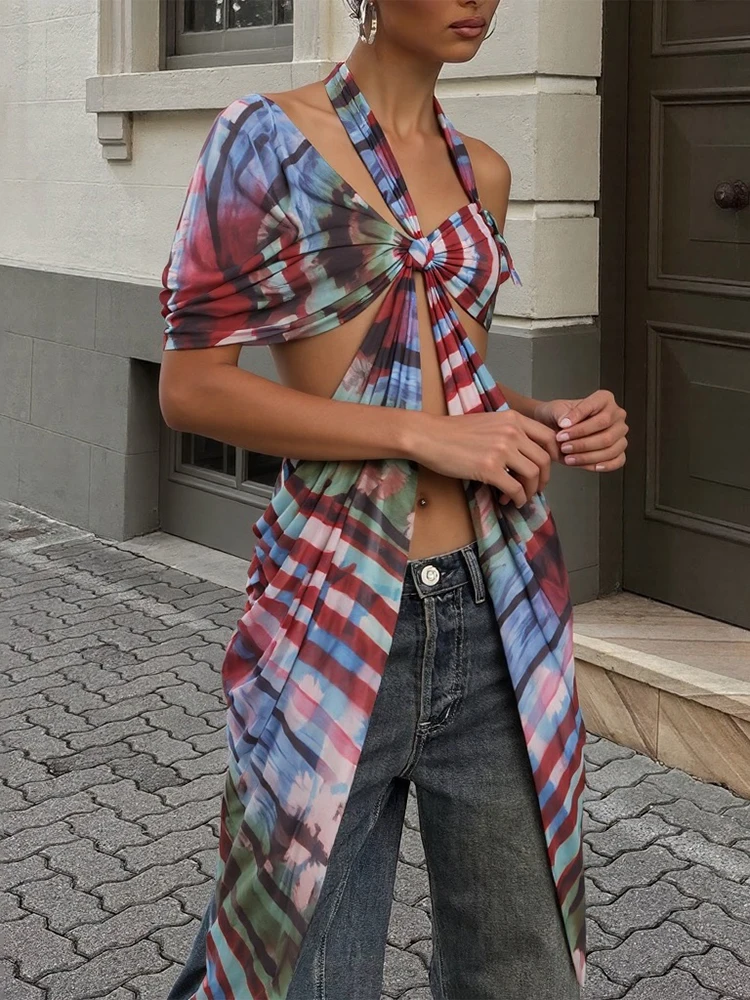 

Асимметричные топы Sisterlinda со вставками, новые летние потрясающие майки с лямкой на шее и вырезами, женские привлекательные пляжные майки