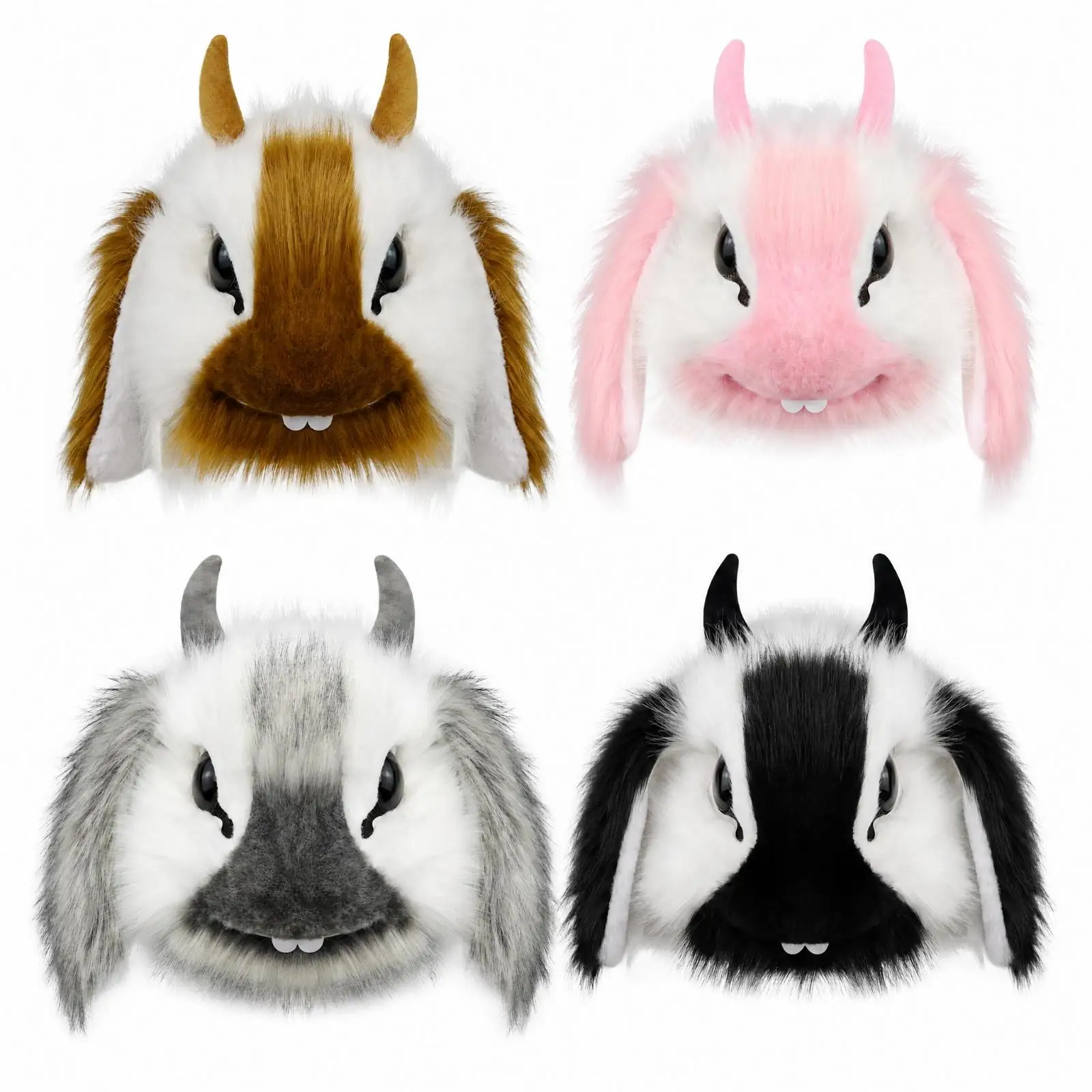 Soft Plush Rabbit Headgear Costume Mask Cute Furry Animal Face Cover for Stage Show Creative Outfit