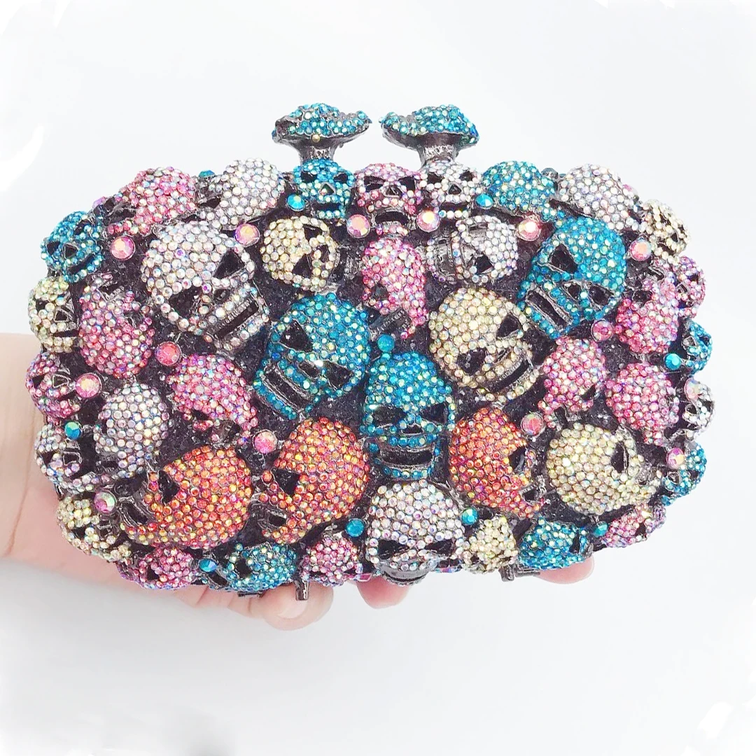 

Skull Pattern Multi-Colored Crystal Evening Ladies Clutches Bags Women Diamond Party Prom Chain Handbags Luxury Mini Miaudiere