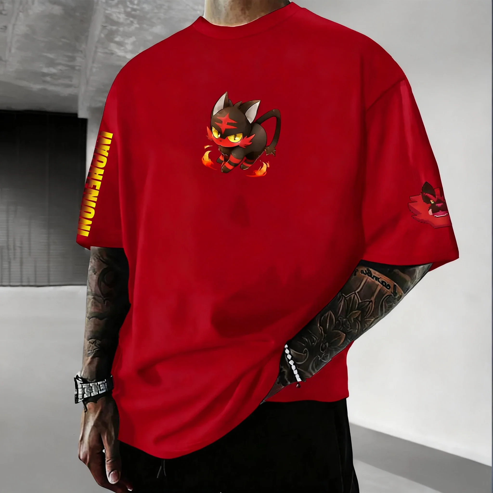 ポケモンアニメ親子Tシャツ夏メンズインシネロアール新作大きいサイズ原宿カジュアルゆったり万能半袖トップス