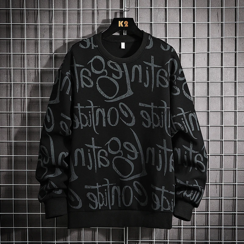 

Мужской весенне-осенний повседневный и модный мужской модный черный пуловер с круглым вырезом большого размера, свободный свитшот