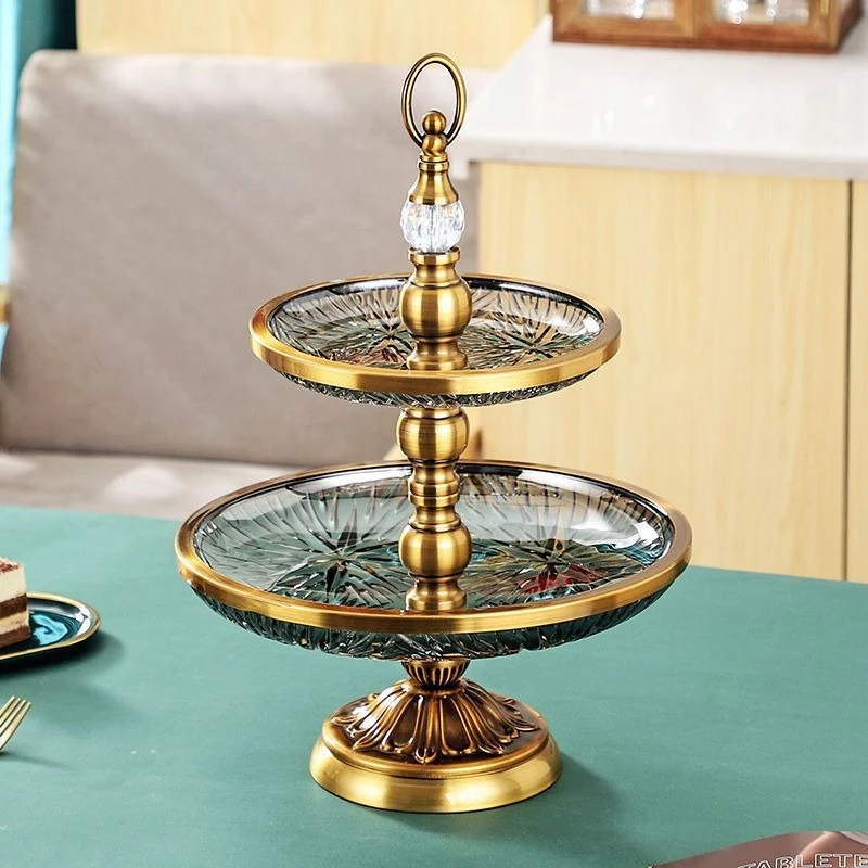 

Crystal glass double-layer fruit plate, European-style home living room coffee table