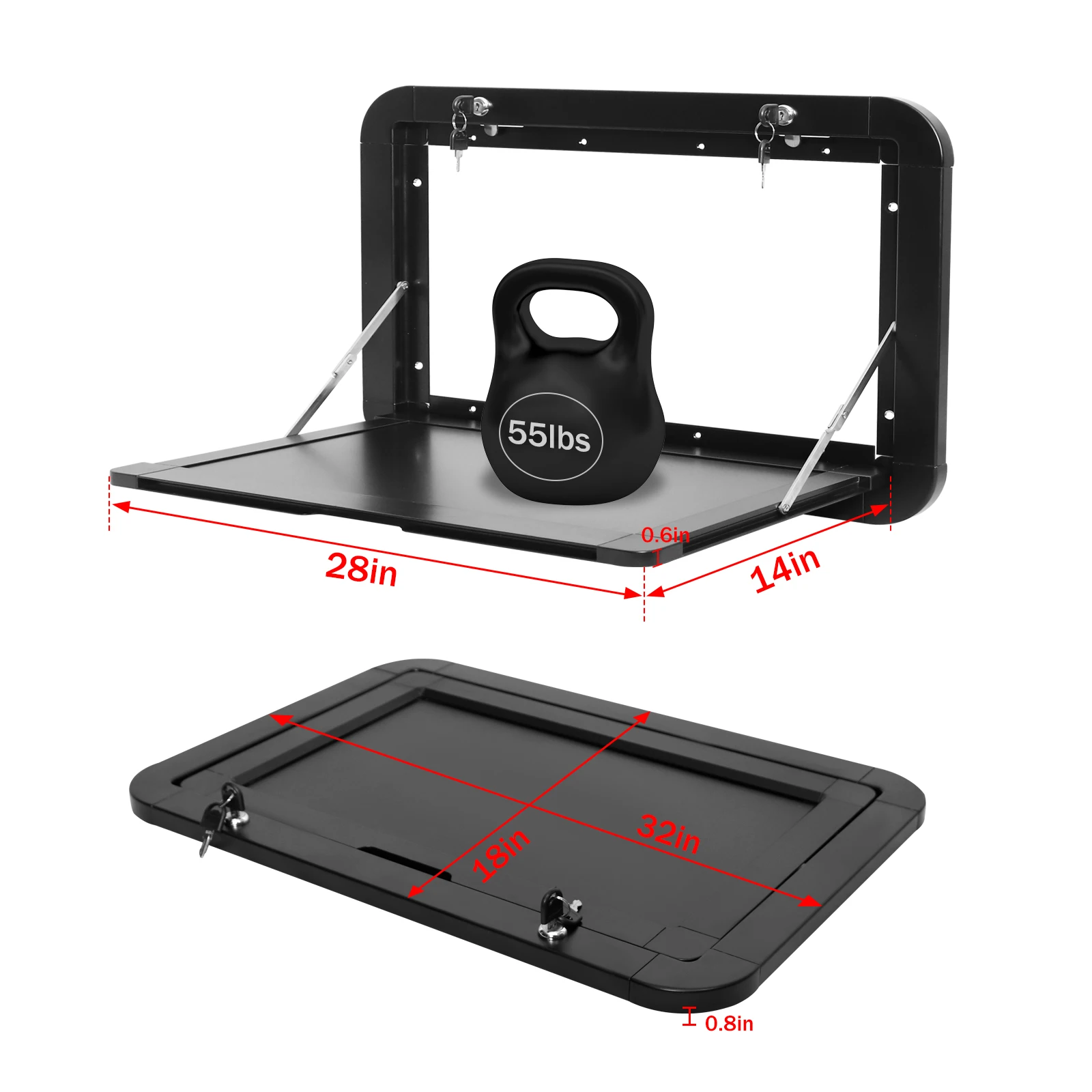 طاولة قابلة للطي مثبتة على الحائط RV، 800 × 400 مم، مع قفل ومفتاح، موفر للمساحة، مناسبة للمنازل المتنقلة والقوارب