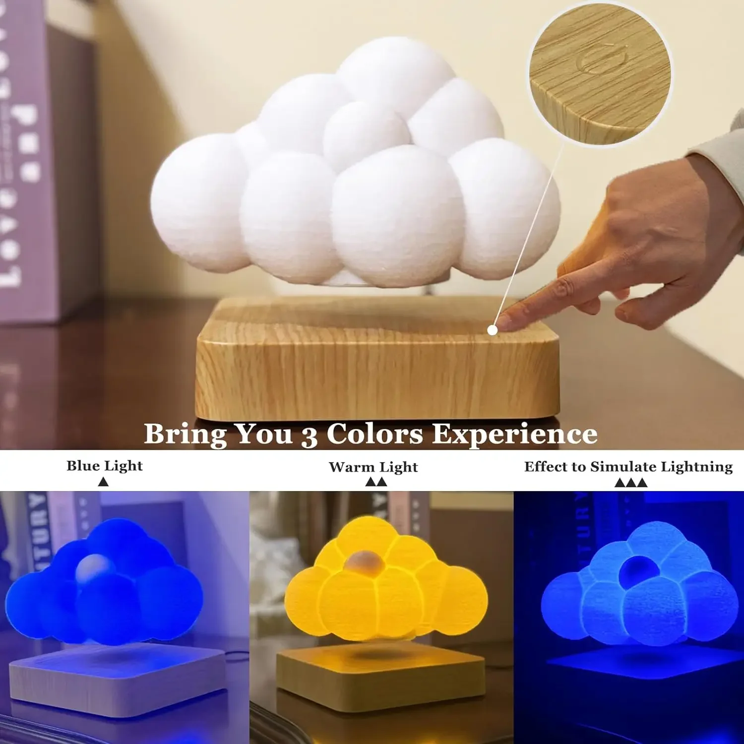 Lámpara LED flotante de noche en forma de nube con 3 modos de iluminación, lámparas de mesa de nube levitante para escritorio, oficina, dormitorio, Lámpara decorativa para el hogar