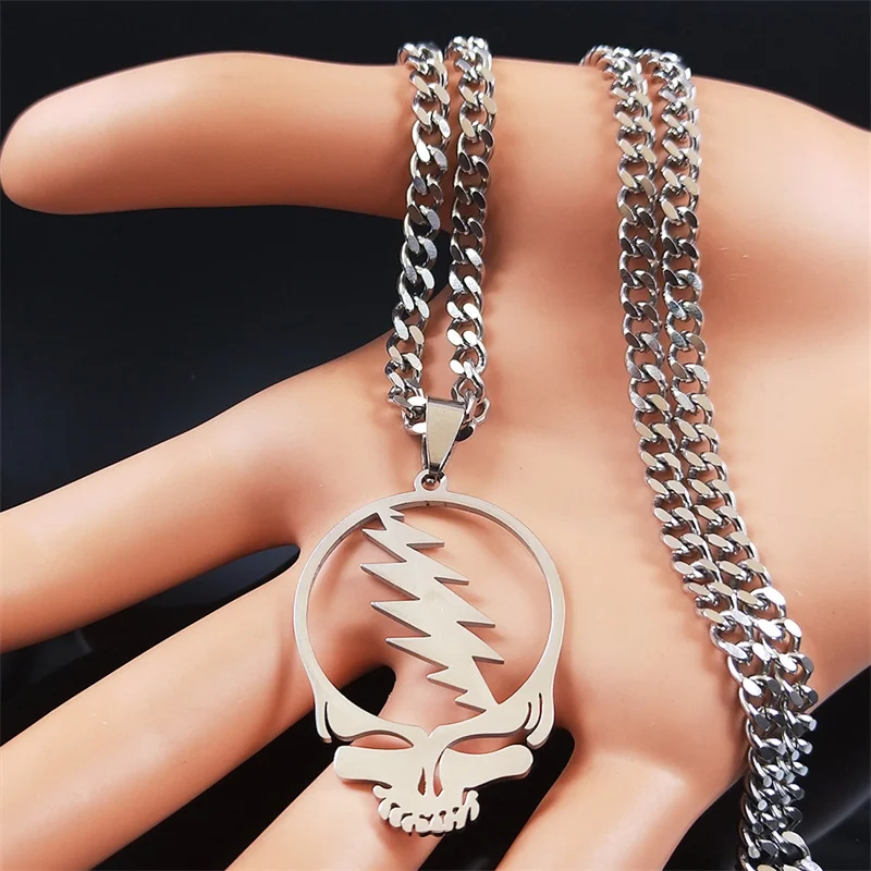 Skull Stainless Steel Chain Necklaces Silver Color Statement Necklace Jewelry collar acero inoxidable N4206S06