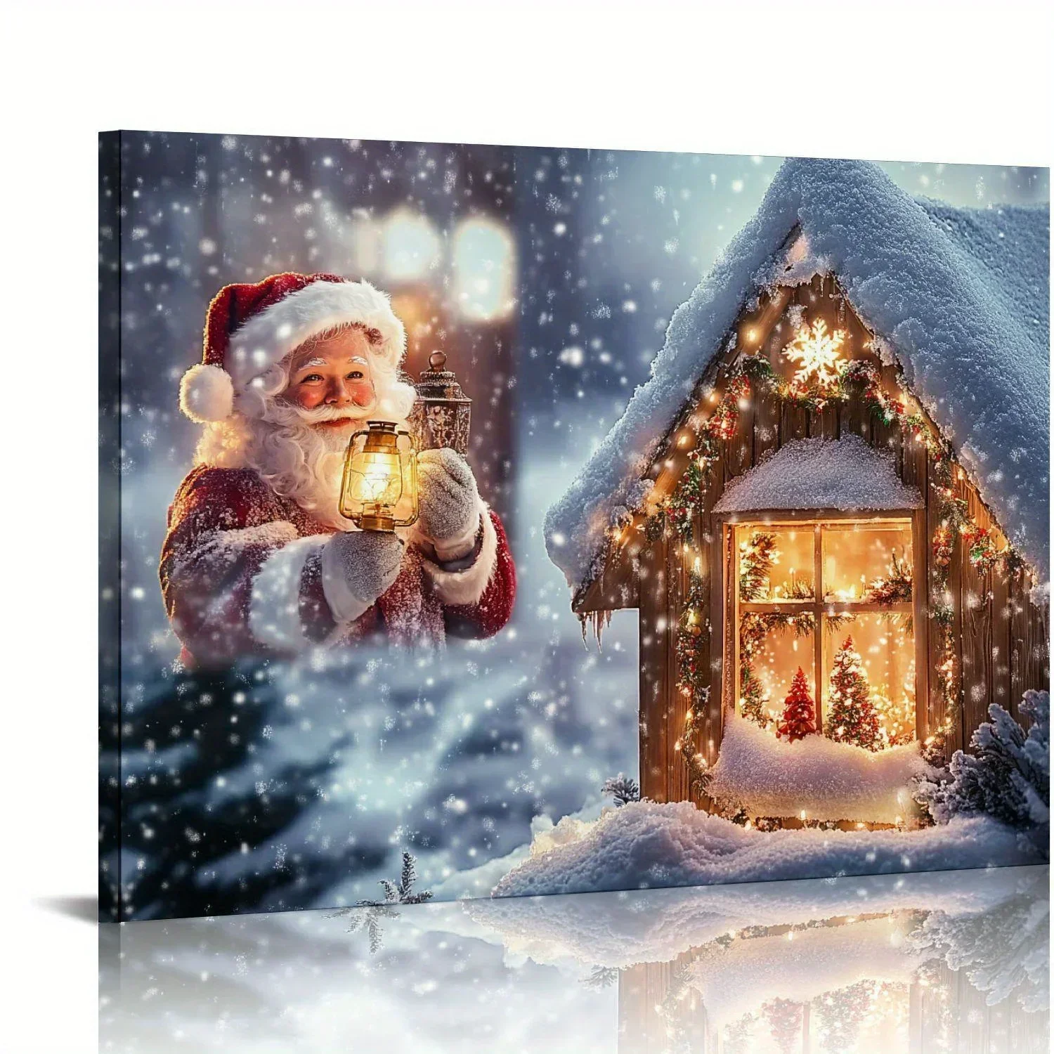 

Father Christmas with Christmas Eve Gifts Canvas Painting Suitable for Home Bedroom Living Room Office Framed Home Decoration