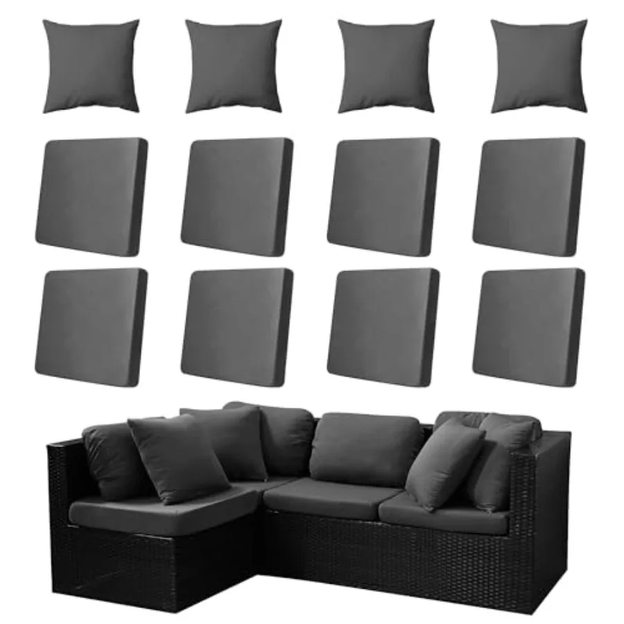 

12-Piece Outdoor Cushion and Pillow Cover Set 8 Seat Covers + 4 Pillow Covers Stretch Patio Furniture Slipcovers for Sofa Secti