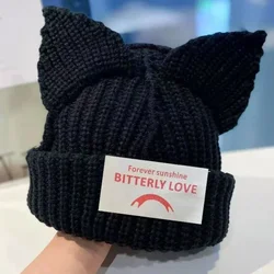 Cute Knitted Wool Hat Women Ins Hooded Caps Hiphop Beanies Winter Warm Cat Pig Ear Woolen Hats Design Kpop Personality Bonnet