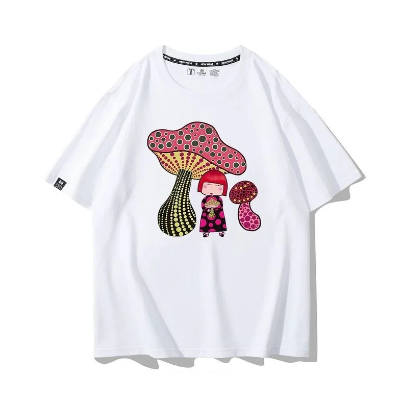 Yayoi Kusama Mushroom T shirt for Women 95% Cotton Printed Abstract Art T-shirt Loose Short Sleeves Summer Tee Streetwear Tops
