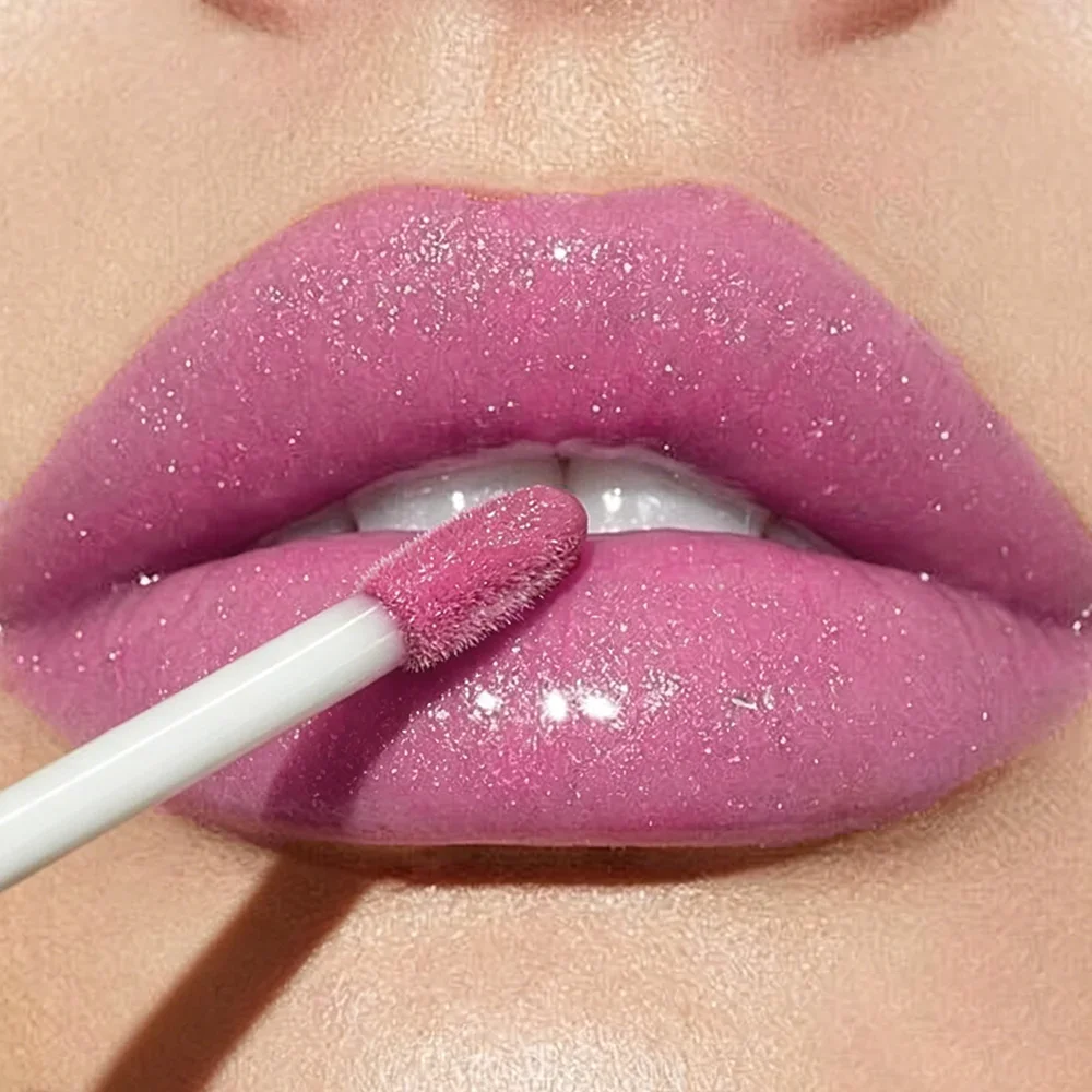 JUJU DREAM Retro Shimmer Lip Gloss Pearlescent Pink Glitter Liquid Lipstick Long Lasting Tint