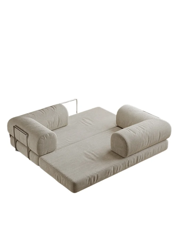 중세풍 코듀로이 원단 일자형, 소형 아파트 거실 침실 겸용, 접이식 소파 침대
