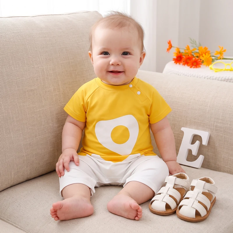 1pcs Egg Pattern Baby Short Sleeve Onesie Suitable for 0-12 Months Old Infants Comfortable Romper Bodysuit for Babies