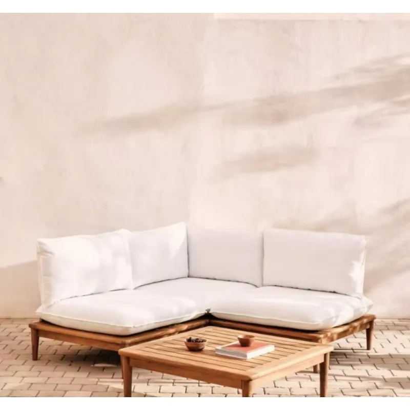 Four Seasons Resort Hualalai Luxury L-Shaped Tropical Outdoor Garden Sofa Set Teak Solid Wood Frame Thick Cushions Living Room