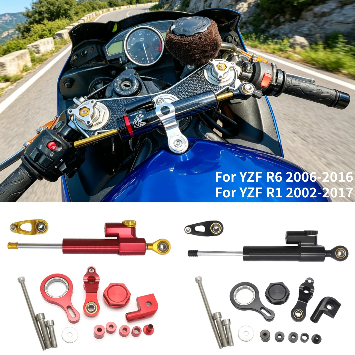 

Motorcycle Adhuatble Damper Steering Stabilizer Bracket Safety Control For YAMAHA YZF R1 YZFR1 2002-2017 YZFR6 YZF R6 2006-2016